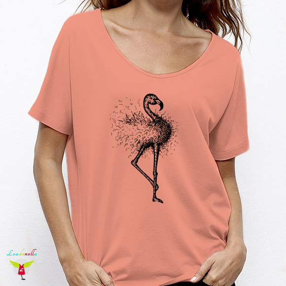 T-shirt Flamingo | motif rose sur tissu blanc
