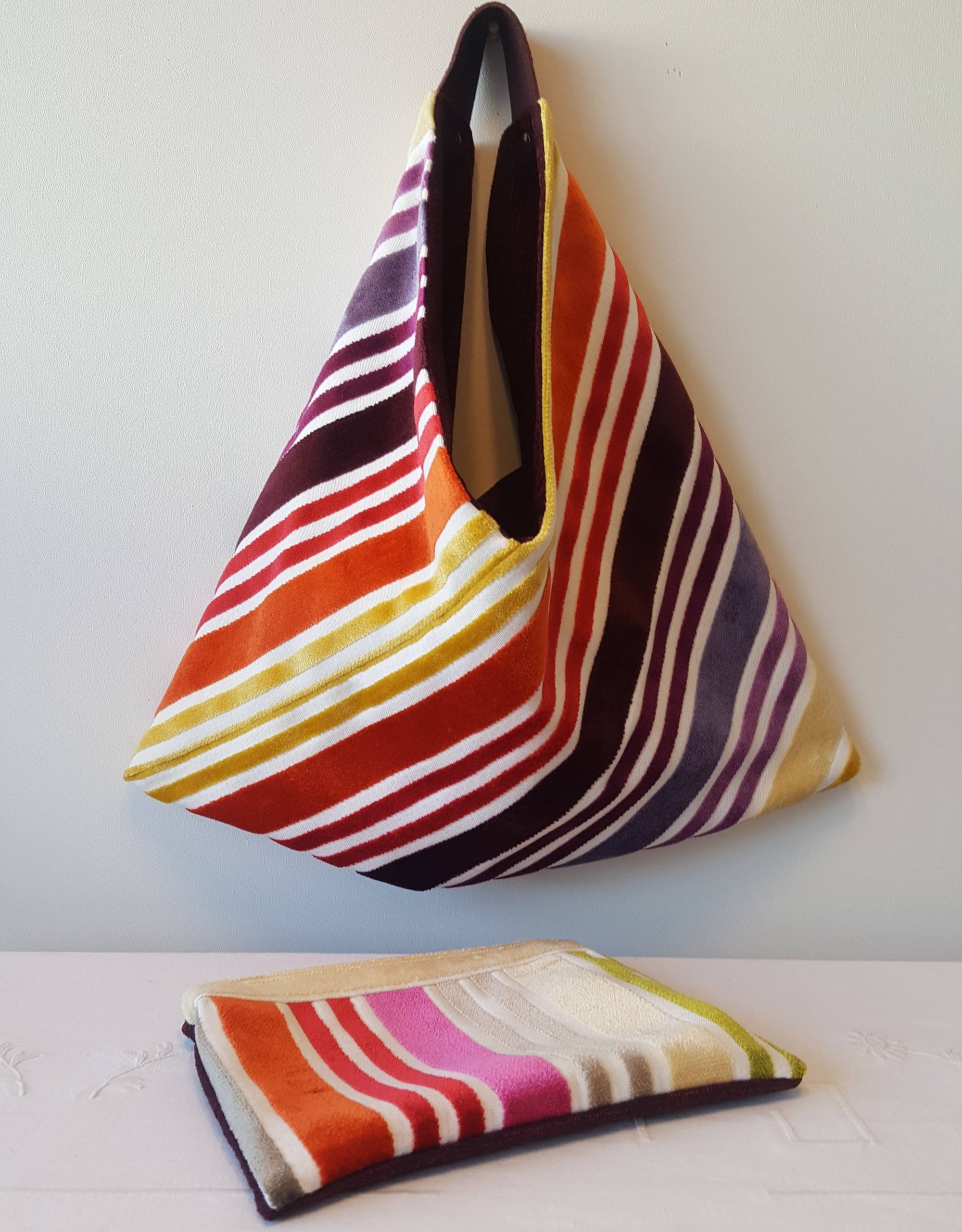 Sac grand origami réversible et sa pochette "Bayadère" Les Enchanteuses